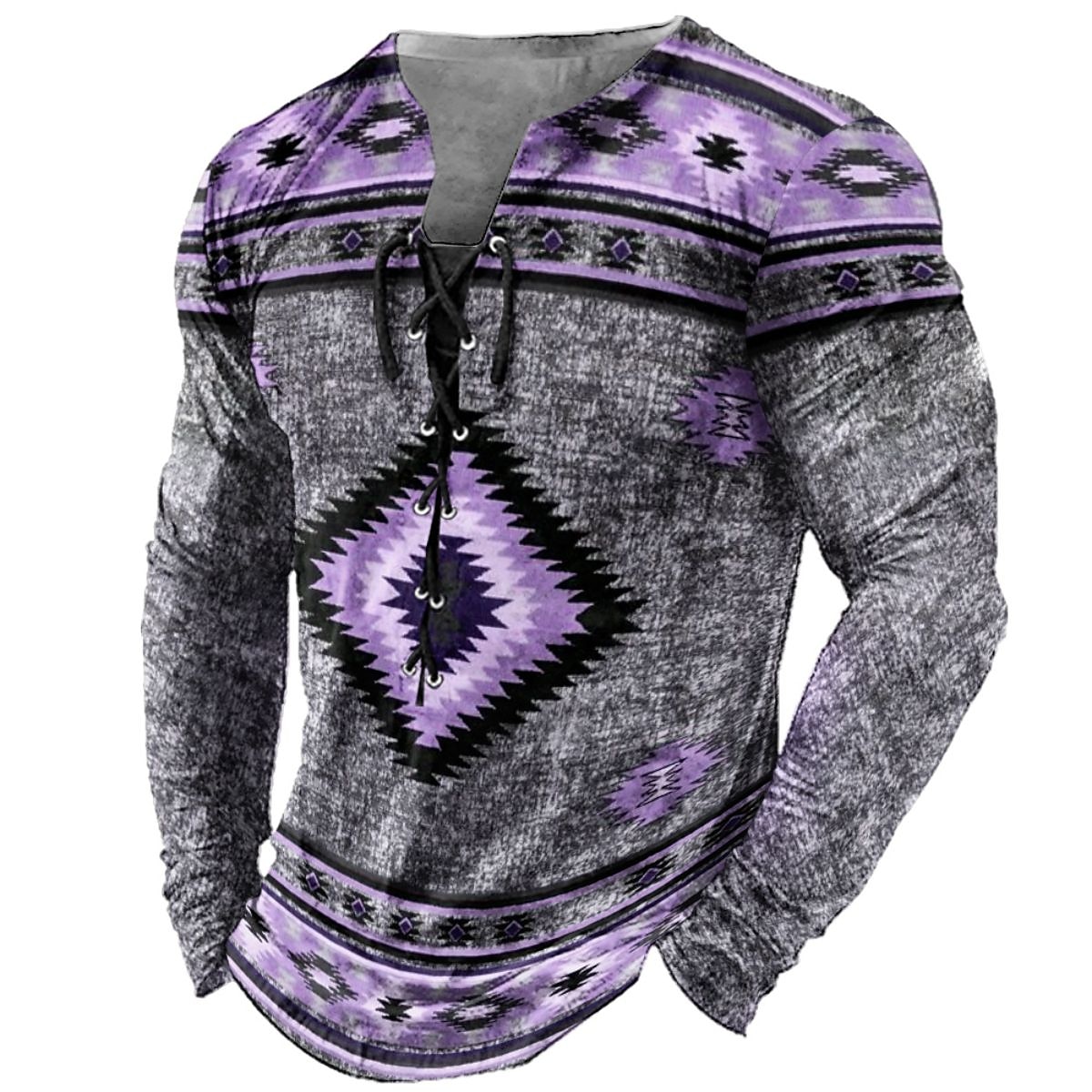 Homme T shirt Tee Tee Graphic Tribal Col Noir Vert Claire Rose Claire bleu marine Bleu 3D effet Extérieur Plein Air manche longue Lacet Imprimer Vêtement Tenue Design mode Rétro Vintage basique de 2025 ? $20.99 –P6