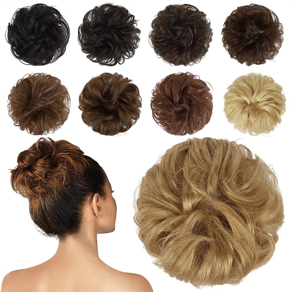 menneskehår rotete boller 100% menneskehår knuller hårstykke ekte menneskehår bølget ask blondt hår scrunchies bustete oppsatte hårstykker for kvinner jenter 2025 - $12.99 –P9