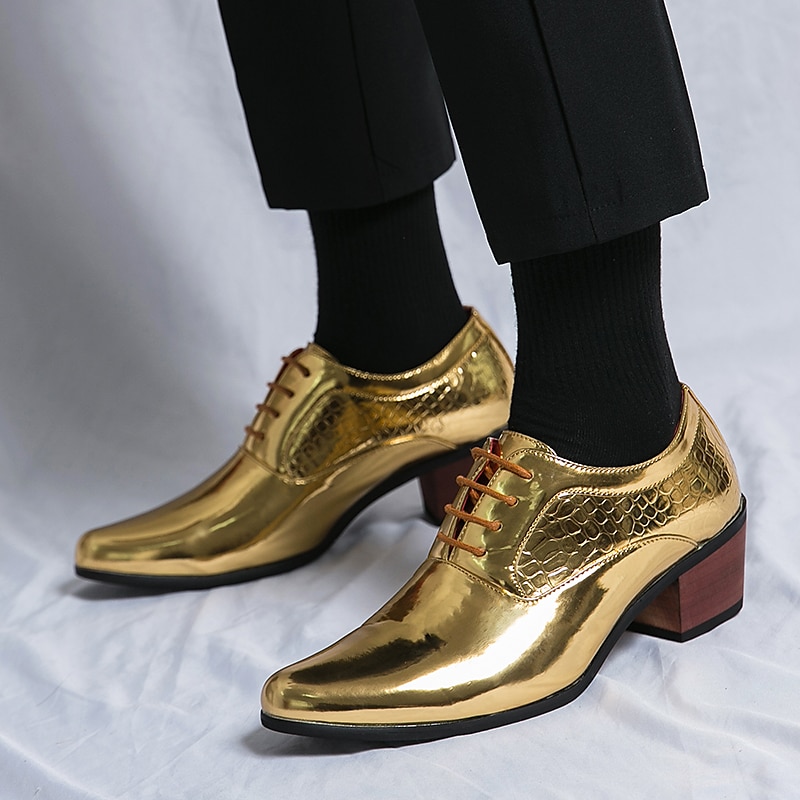 Herre Oxfords Derby-sko Pen sko Hevende Sko Lakksko Klassisk Fritid Daglig Kontor og karriere PU Snøring Gull Vår Høst 2025 - $54.99 –P7