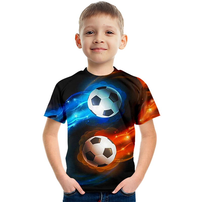 2025年 男の子 3D カラーブロック サッカー Tシャツ 半袖 3Dプリント 夏 活発的 かわいいスタイル ストリートファッション ポリエステル レーヨン 子供 3〜12年 学校 アウトドア 日常 コレクション – $11.99 –P1