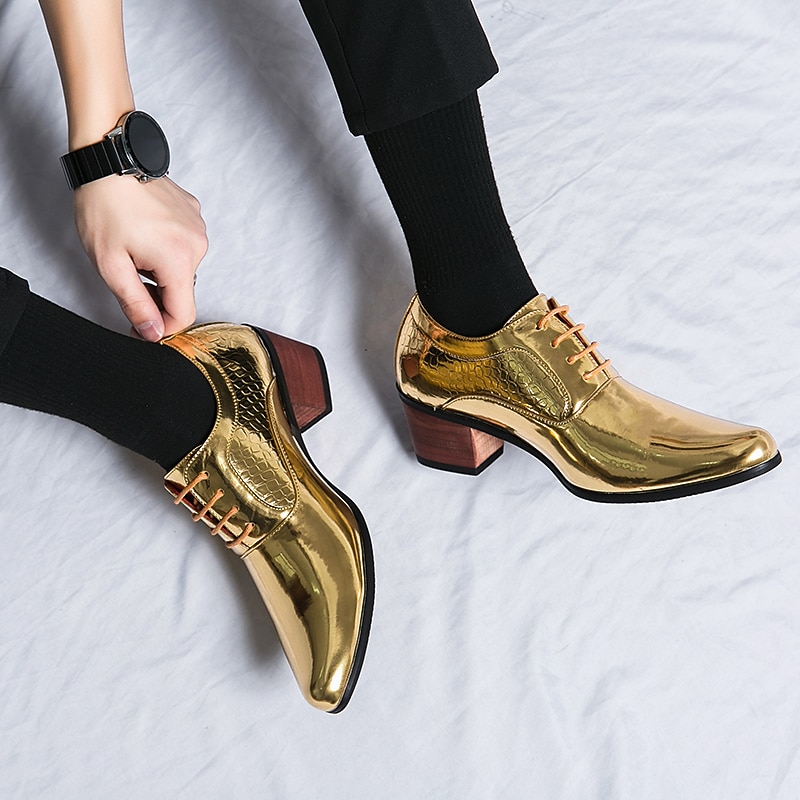 Herre Oxfords Derby-sko Pen sko Hevende Sko Lakksko Klassisk Fritid Daglig Kontor og karriere PU Snøring Gull Vår Høst 2025 - $54.99 –P9