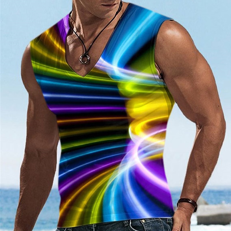 Homme Graphic 3D Print Top Sans Manches T-shirt 3D effet Col V Chemise Design Décontractées Confortable du quotidien Vacances Sortie Jaune Bleu Rouge Printemps été Vêtement Tenue S M L XL 2XL 3XL de 2025 ? $14.99 –P5