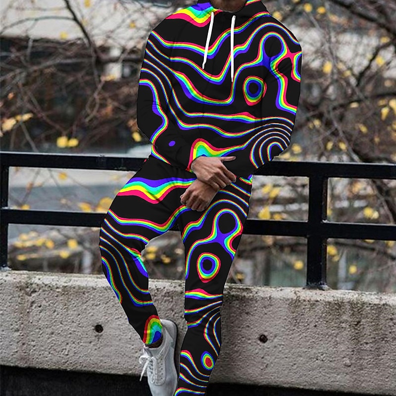 Férfi Grafika Absztrakt 2db 3D pulóver készletek Kapucnis felsőrész Tracksuit Hosszú ujj Hosszú nadrág Kapucni Divat Utcai sikk Alkalmi Napi Sport Alkalmi 3D nyomtatás Tavasz & Ősz Fekete Fehér 2025 - $56.99 –P1