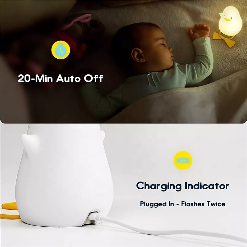 anatra ha condotto le luci notturne simpatica lampada in silicone ricaricabile usb sensore di temporizzazione lampada da comodino per camera da letto regalo per bambini del 2025 a $25.99 –P4