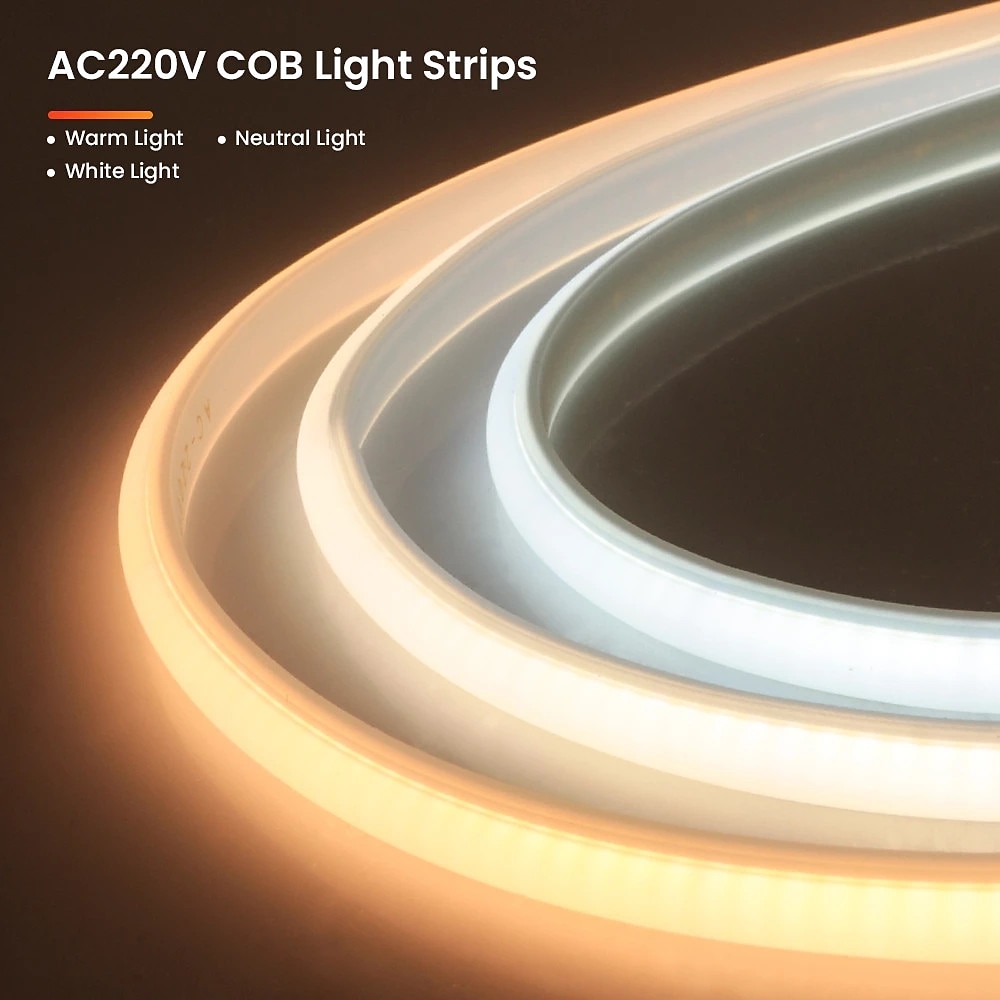 tira de luces led cob 220v impermeable decoración al aire libre ra 80 high brig 220v impermeable decoración al aire libre 360 leds/m ra 80 alto brillo 3000k 4000k 6000k cinta flexible fob luz 2025 - $49.99 –P1