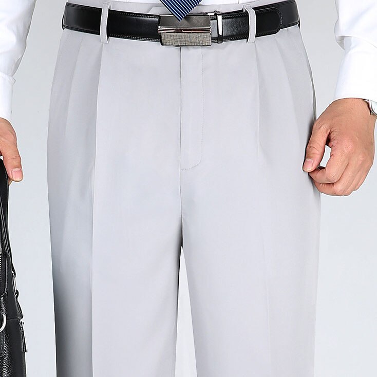Men Dress Pants Stretch Waist Business Casual Trousers Mens Straight Fit  Pleated Formal Business Trousers