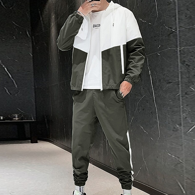 Men's Tracksuit Sweatsuit Jogging Suits Black Blue Green Hooded Color Block Pocket 2 Piece Sports & Outdoor Daily Sports Cool Sportswear Casual Fall Spring Clothing Apparel Hoodies Sweatshirts  Long 2025 - $35.99 –P18