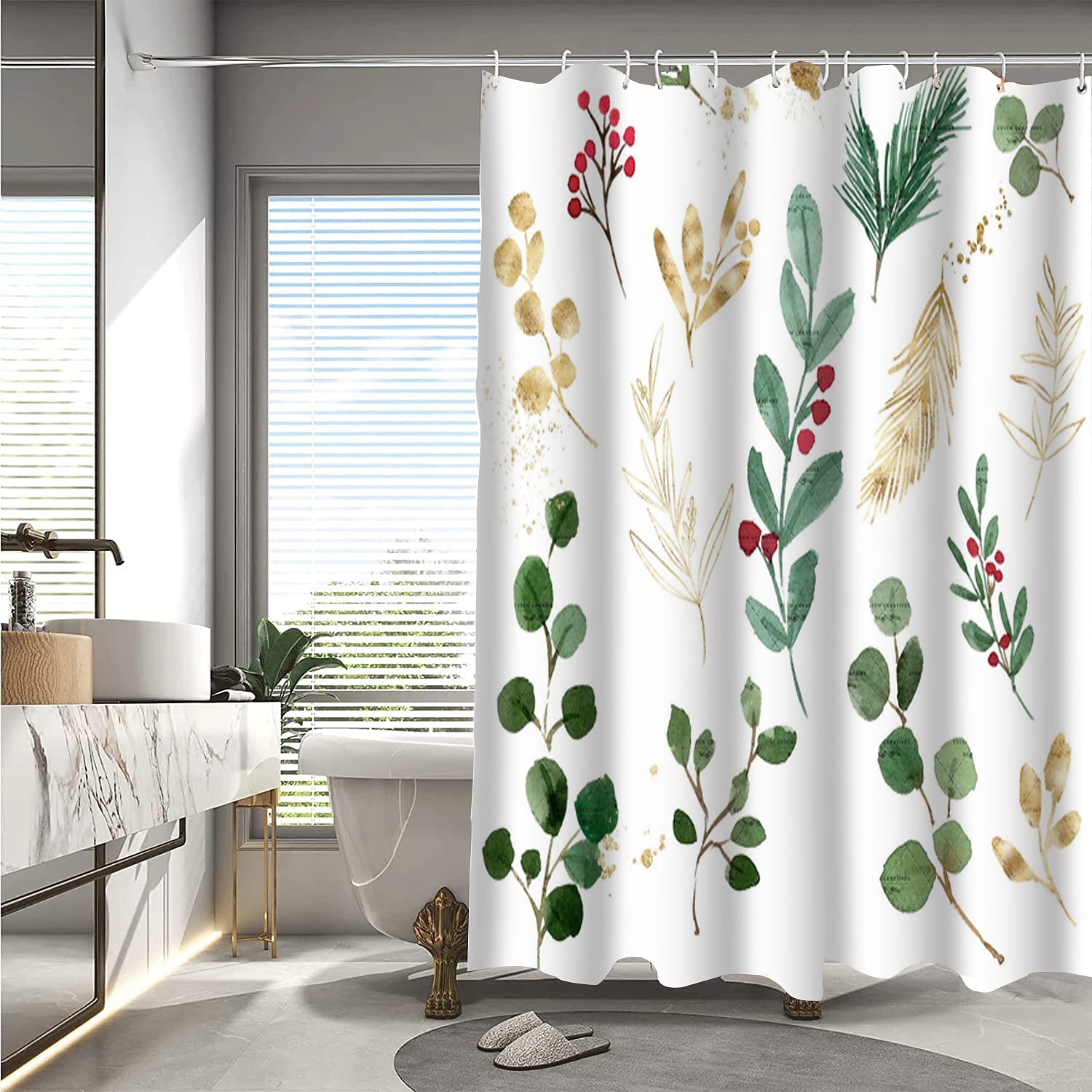 Κουρτίνα Ντους με Γάντζους 180cm*180cm(70"*70") Πολυεστέρας Πλενόμενη Αδιάβροχη Τοπίο με Λουλούδια 2025 - $27.99 –P5