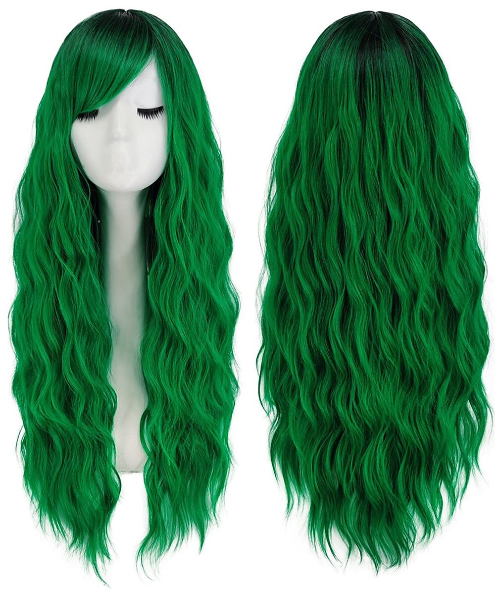 Green Wigs for Women Long Curly Wavy Ombre Green Hair Wig with Bangs Natural  Cute Synthetic Wigs for Party Wigs St.Patrick's Day Wigs 2024 - €23.99