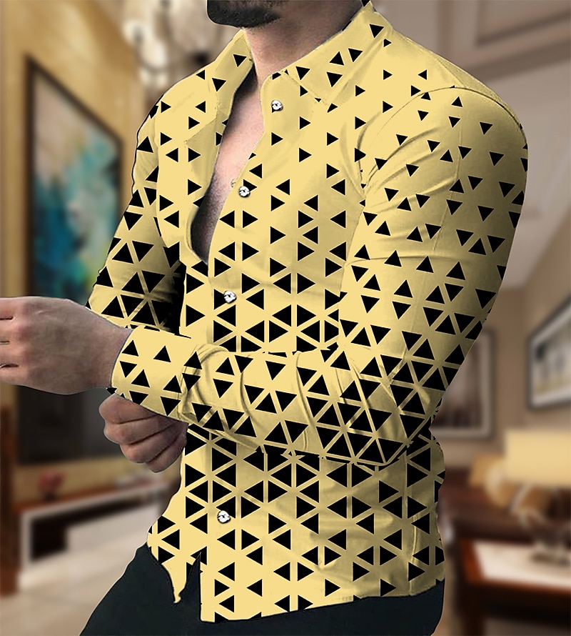 Per uomo Geometrica Geometria Camicia Camicia con bottoni Manica lunga Di tendenza Originale Informale Esterno Da mare Giornaliero Autunno inverno Colletto Stampa Bottone giù Bianco Giallo Rosa Rosso del 2025 a $26.99 –P5