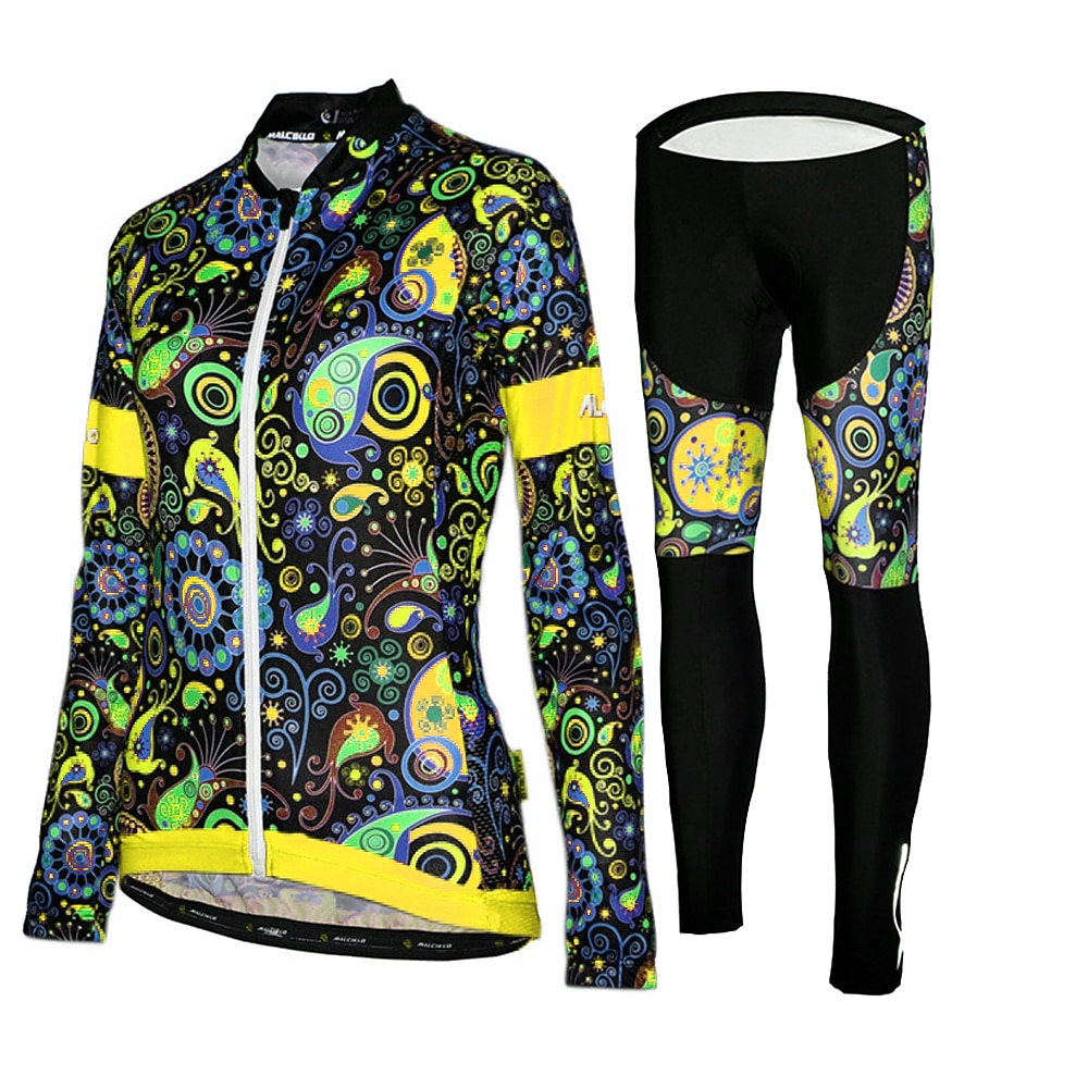 Mujer Manga Larga Maillot de Ciclismo con Mallas Invierno Malla Licra Poliéster Verde Negro Morado Flores Botánica Gracioso Bicicleta Camiseta / Maillot Medias / Mallas Largas Resistente a los rayos 2026 - $43.99 –P7