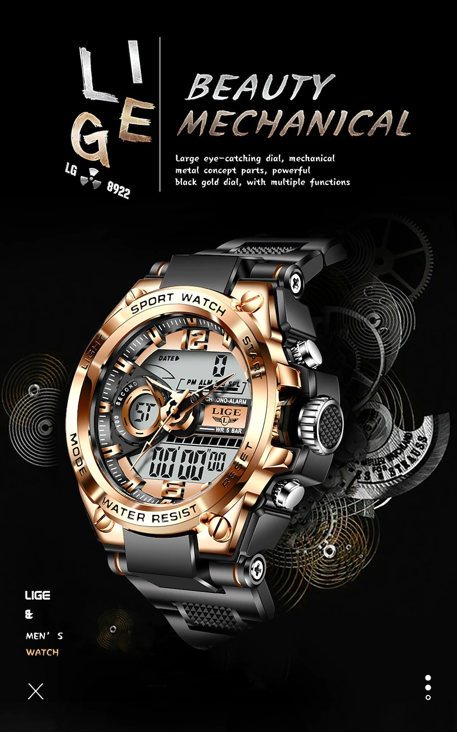 LIGE Mannen Digitale Horloge Chronograaf Militaire Sport Waterdicht Dubbele Weergave Kalender Chronograaf Waterdichte Siliconen Strap Horloge 2026 - $29.99 –P1