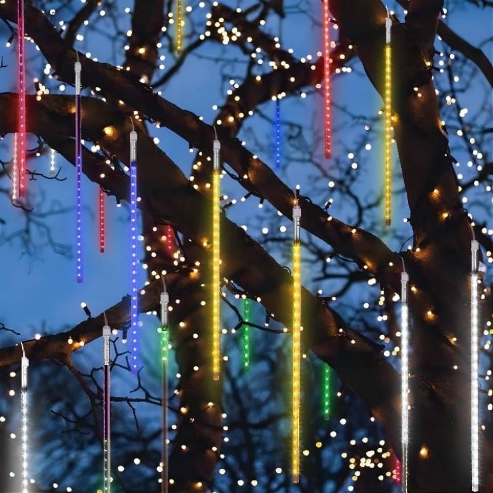 led מטאורים גשם אורות 30 ס"מ 11.8 אינץ' 8 צינורות 192 led נטיפי קרח שלג נופל אורות נצנצים כוכב חיצוני טיפת גשם אורות חג המולד מסיבת חתונה חג קישוט עץ 2026 - $16.99 –P4