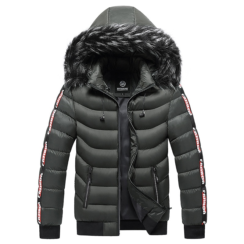 Herren puffer jacket Steppjacke übergangsjacke Strickjacke Winterjacke Pelzkragen Zip Tasche Urlaub Ausgehen Casual Warm Draussen Bequem Winter Buchstabe Schwarz matt Schwarz Gelb Rote Pufferjacke 2025 - $67.99 –P5