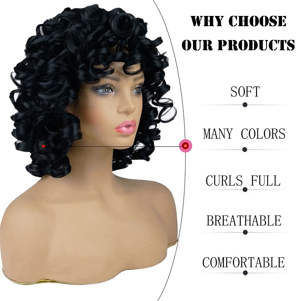 korte krullende pruiken voor zwarte vrouwen zachte zwarte grote krullende pruik met pony afro kinky krullen hittebestendige natuurlijk ogende synthetische pruik voor afro-amerikaanse vrouwen 2025 - $21.99 –P3