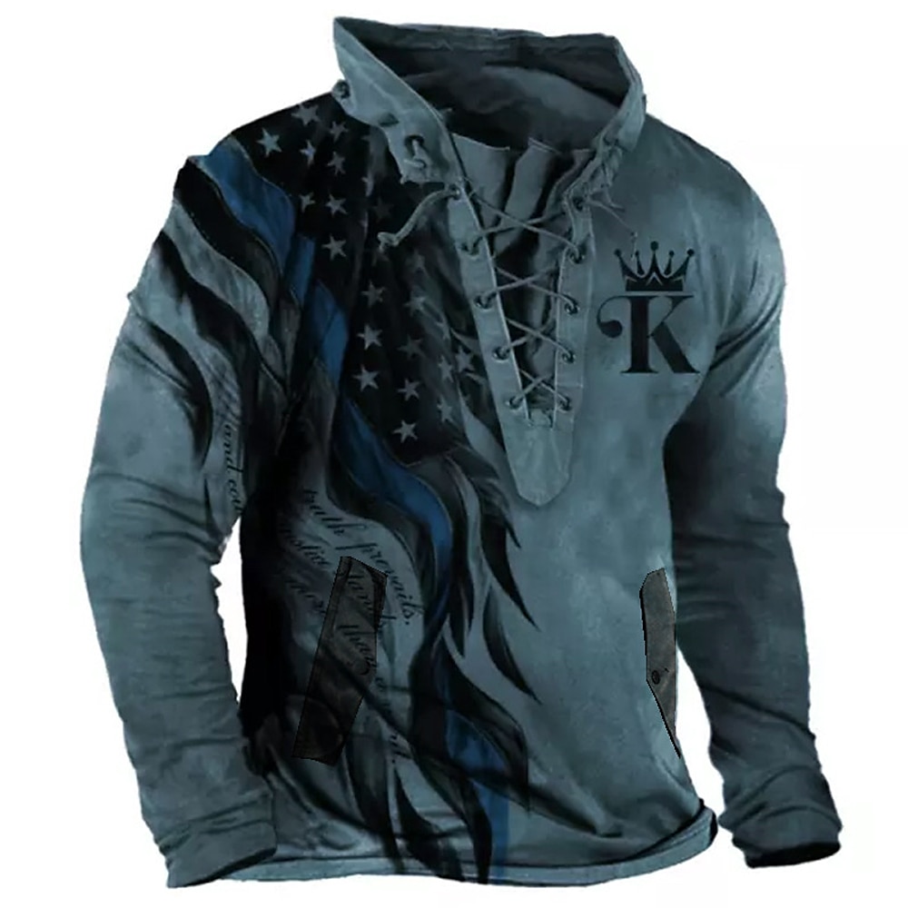 Herr Grafiska tryck Landsflagga Tröja Långärmad Tröja Kinakrage Streetwear Designer Grundläggande 3D-tryck Sport & Utomhus Ledigt Dagligen Spetsknuten Ficka Vår & Höst 2025 - $36.99 –P4