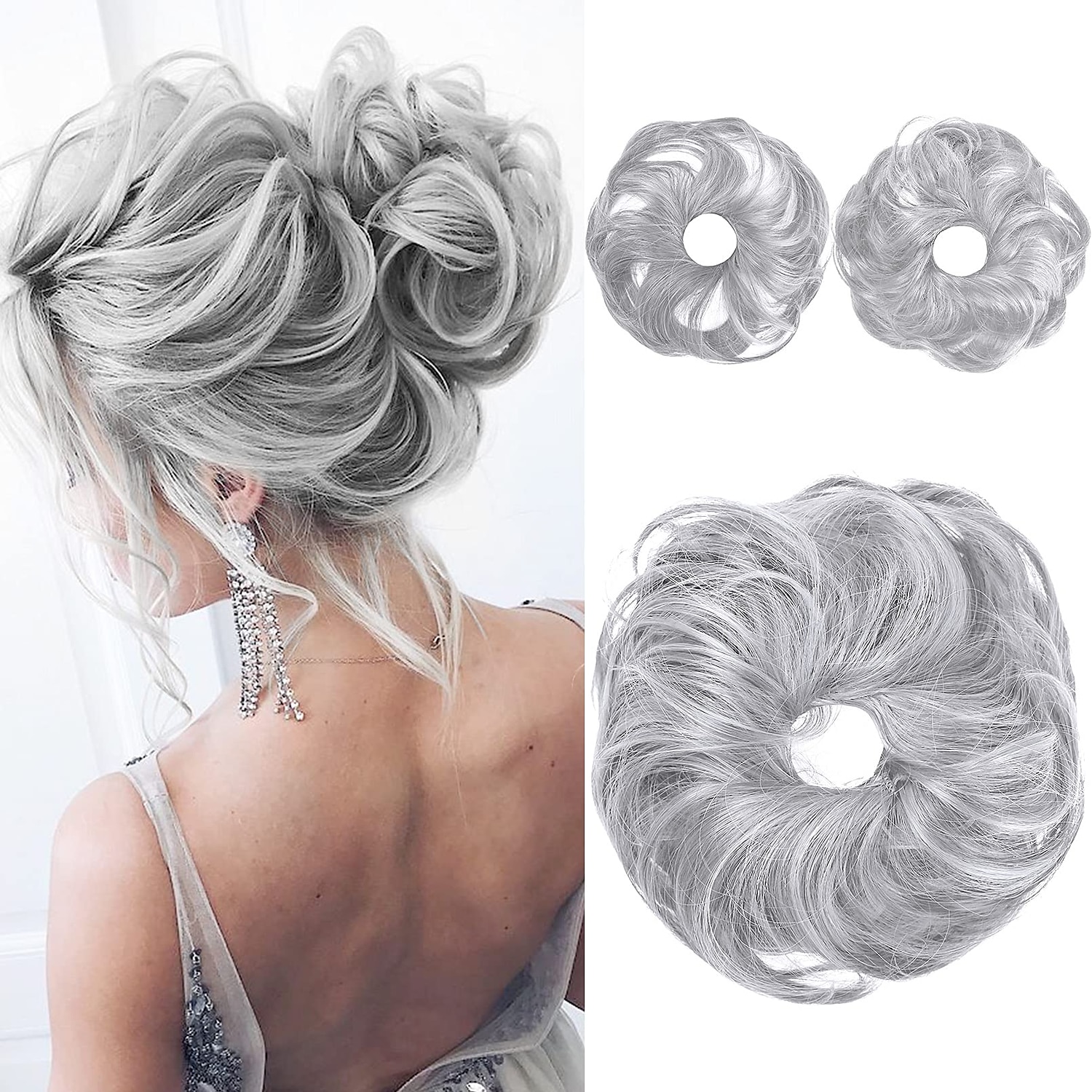 2pcs chignon désordonné chignon bouclé ondulé extensions de queue de cheval postiches cheveux chouchous wraps chignon pour femmes filles (plus chignon limité avec une longueur de cheveux plus longue de 2025 ? $18.49 –P6
