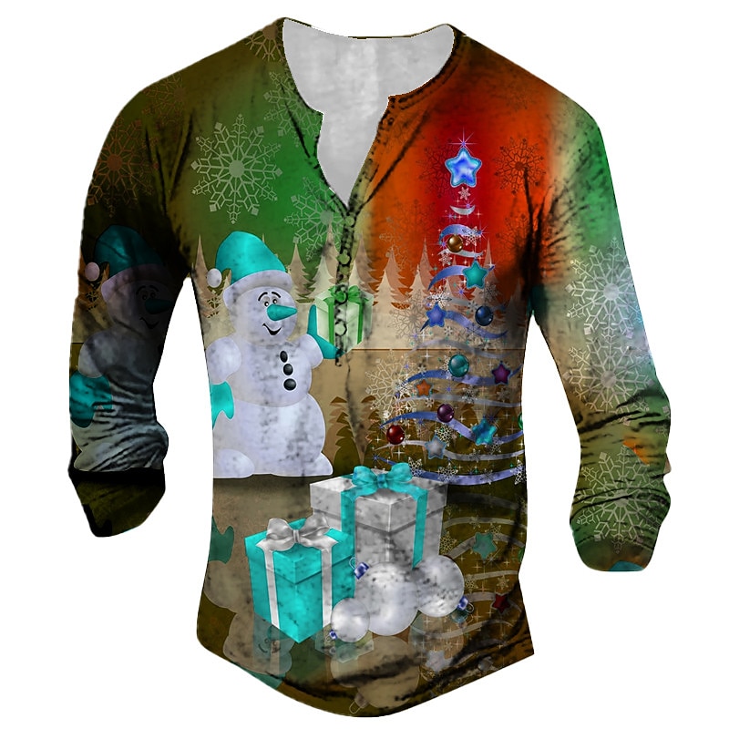 חולצת טריקו לחג המולד חולצת טריקו לגברים חולצת טריקו הנלי חולצת חולצה גרפית איש שלג הנלי אדום כחול סגול הדפס תלת מימד חיצוני חג המולד הדפסת שרוולים ארוכים ביגוד ביגוד מעצב ביגוד בייסיק קלאסי 2025 - €23.39 –P2