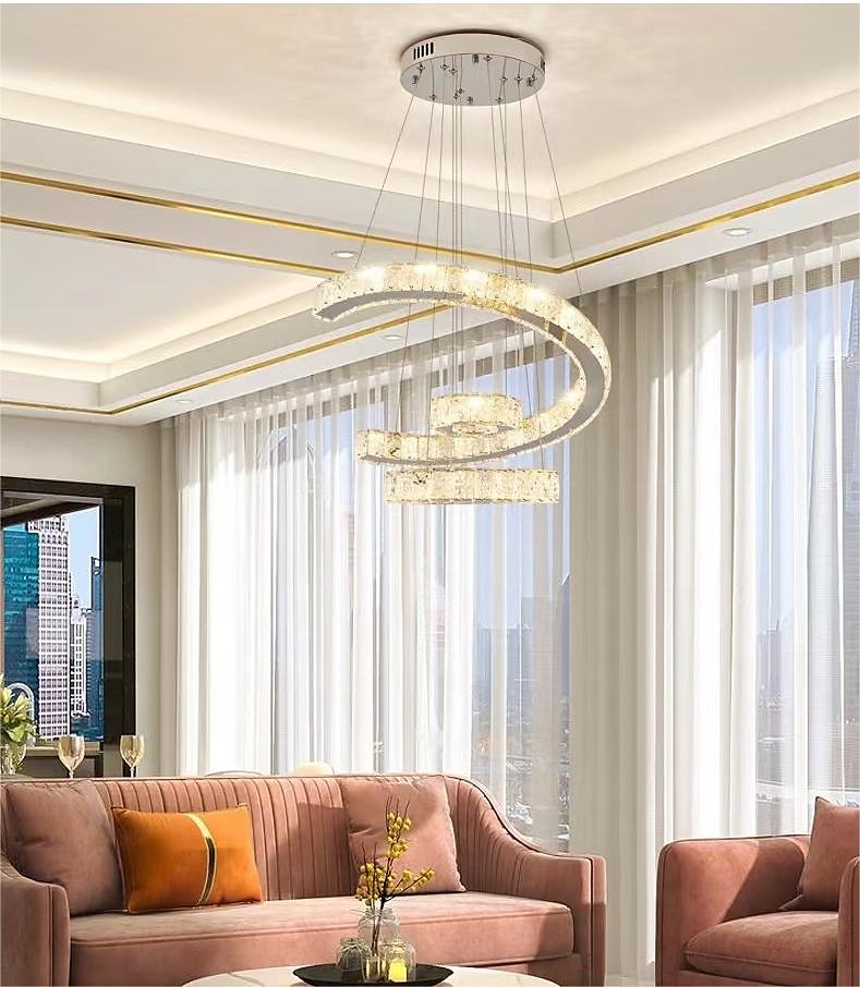 3-ring led عاكسة للضوء pandent ضوء كريستال تصميم دائرة الثريا الفولاذ المقاوم للصدأ طبقات النمط الفني النمط الرسمي مطلي بالكهرباء الفنية led 110-240v 2025 - $619.09 –P3