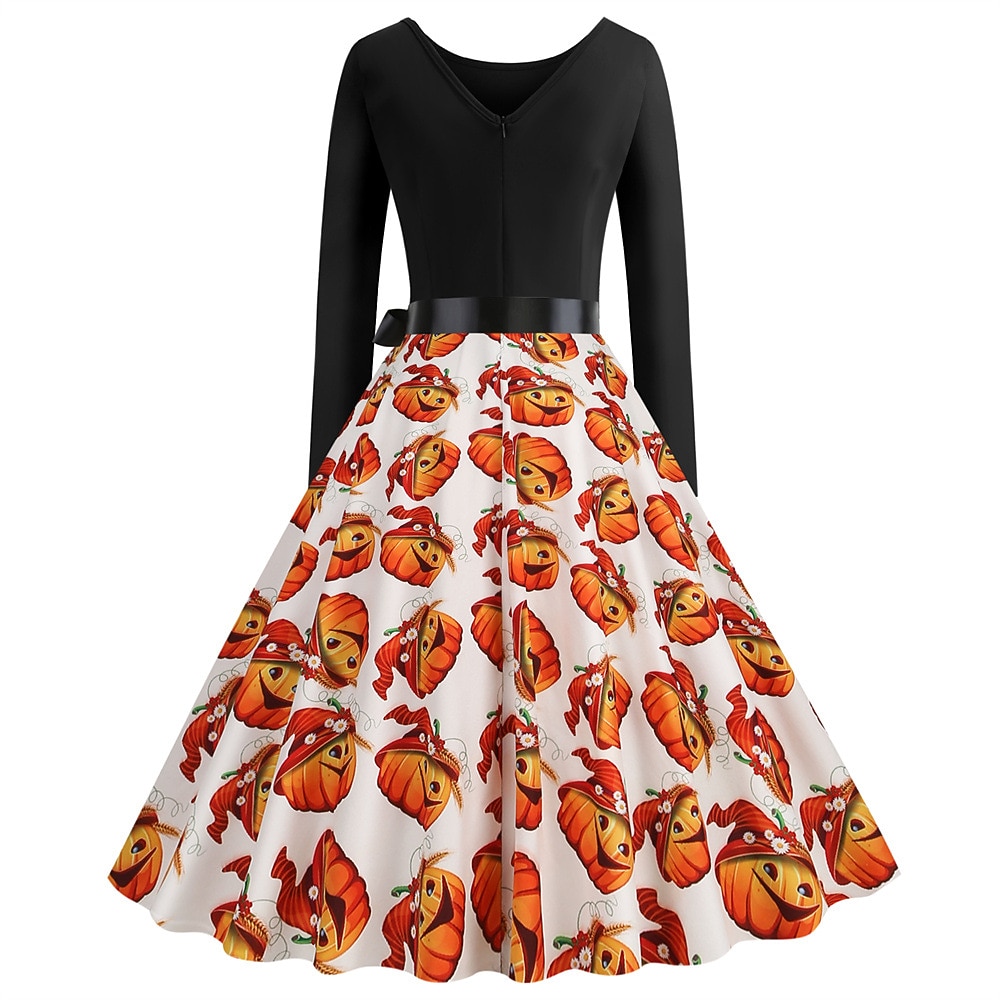Jaren '50 Retro vintage Over de knie Jurken Swing Jurk Flare Jurk Lange Mouwen Halloween Wijd uitlopend Schommel Kostuum Dames Halloween Halloween Volwassenen Kleding 2026 - $27.99 –P14