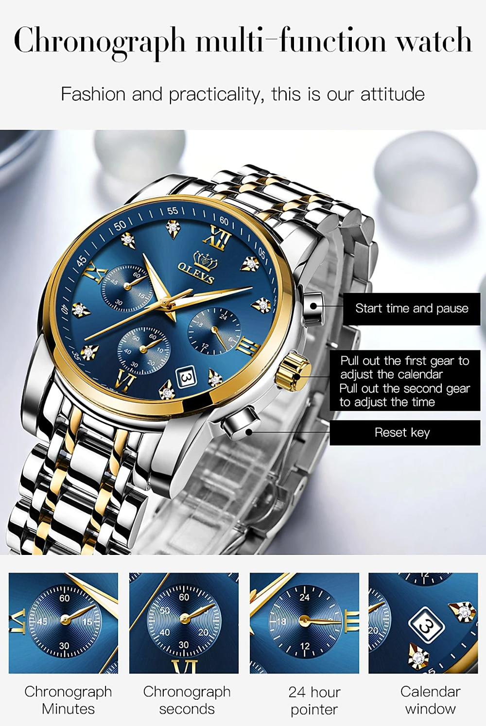 OLEVS Quartz Watch for Men Chronograph Luminous Luxury Wristwatch Large Dial Calendar Day Date Metal Stainless Steel Waterproof Wrist Watch Fashion Stylish Business Classic Gift 2026 - $39.99 –P6