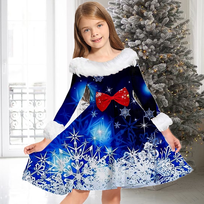 blue dress with snowflakes Kids Girls' Christmas Dress Snowflake Dress Snowflake Long Sleeve Casual Fur Trim Crewneck Adorable Daily Polyester Above Knee Casual Dress Swing Dress A Line Dress Fall Winter 2-13 Years 2026 Size:US16 closed back Headband not white vanity table Handmade Genuine Leather Short