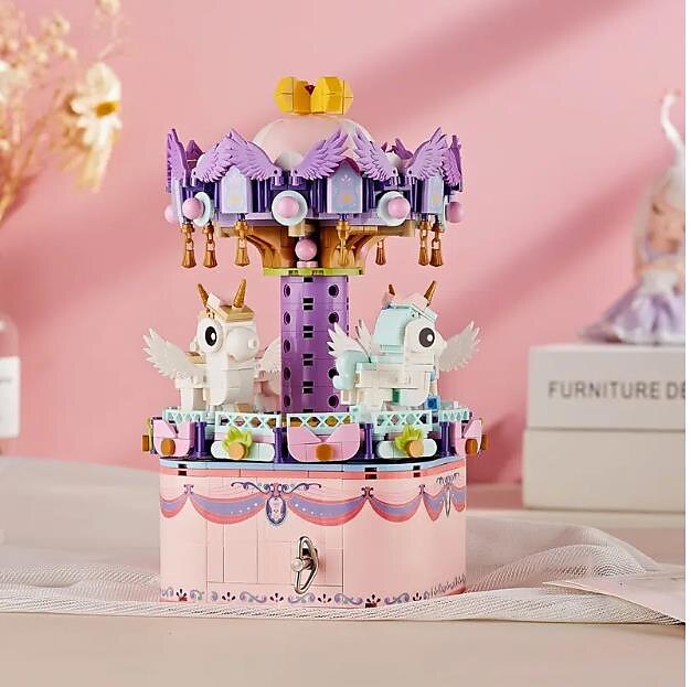 blocuri de construcție, set de blocuri de construcție cutie muzicală carusel 885 buc / 710. set de construcție pentru a construi, jucărie de asamblare pentru copii adulți un cadou grozav pentru cei 2025 - $54.99 –P4