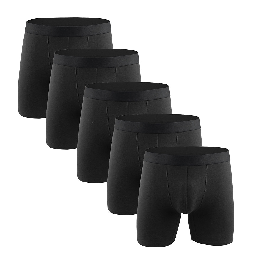 Per uomo 5 pezzi Biancheria intima Boxer Cotone Antiparassitario Colore puro Vita normale Nero del 2025 a $28.99 –P1