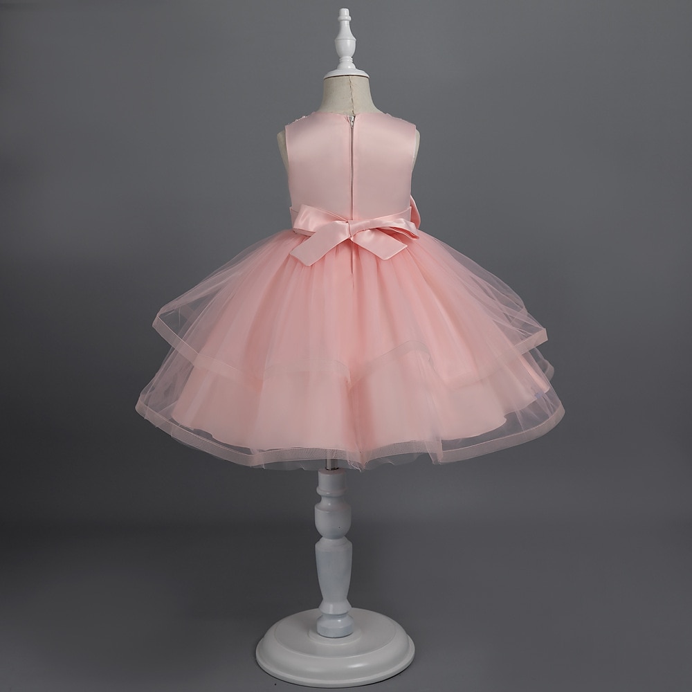 Tout-petit Fille Robe de Soirée Couleur Unie Sans manches Performance Mariage Noeud de cravate Adorable Princesse Polyester Mi-long Robe en Tulle Été Printemps 3-7 Ans Multicouleur Blanche Champagne de 2025 ? $50.99 –P3