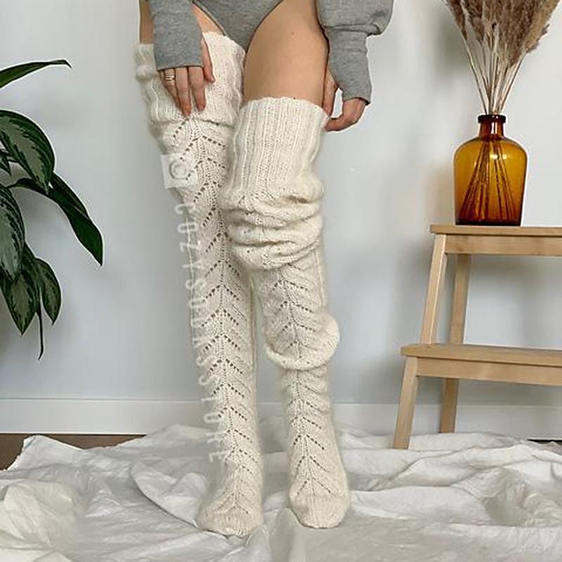 Women's Stockings Thigh-High Crimping Socks Winter Tights Thermal Warm High Elasticity Hole Winter Black Pink Grey One-Size 2025 - $18.99 –P9