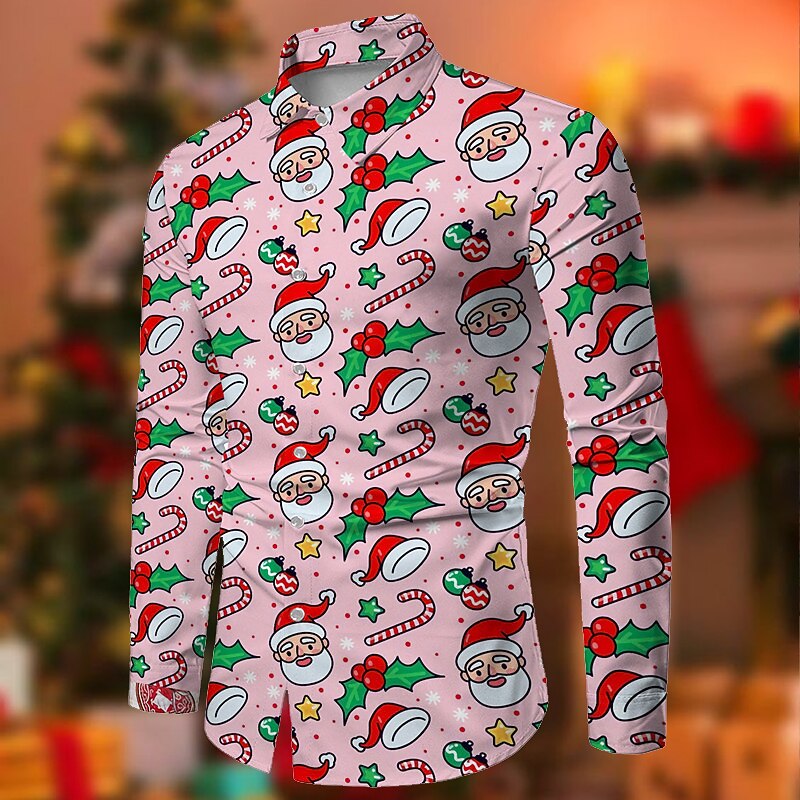 Christmas Men's Funny Christmas Printed Shirts Shirts Santa Claus Turndown  Green Pink Wine Red 3D Print Outdoor Long Sleeve Button-Down Print Clothing  Apparel Fashion Designer Casual 2026 - $27.99
