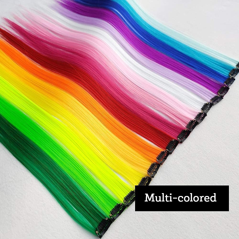 32packs gekleurde hair extensions 20inch rechte kleur clip in op haarverlenging regenboog partij hoogtepunten synthetisch haarstukje voor meisjes 2025 - $26.99 –P2