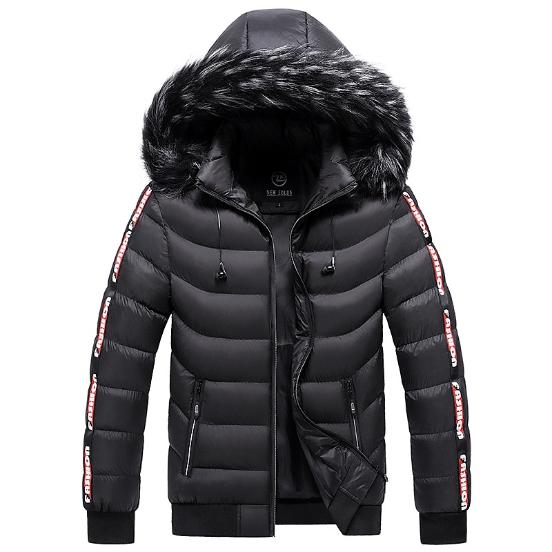Herren puffer jacket Steppjacke übergangsjacke Strickjacke Winterjacke Pelzkragen Zip Tasche Urlaub Ausgehen Casual Warm Draussen Bequem Winter Buchstabe Schwarz matt Schwarz Gelb Rote Pufferjacke 2025 - $67.99 –P6
