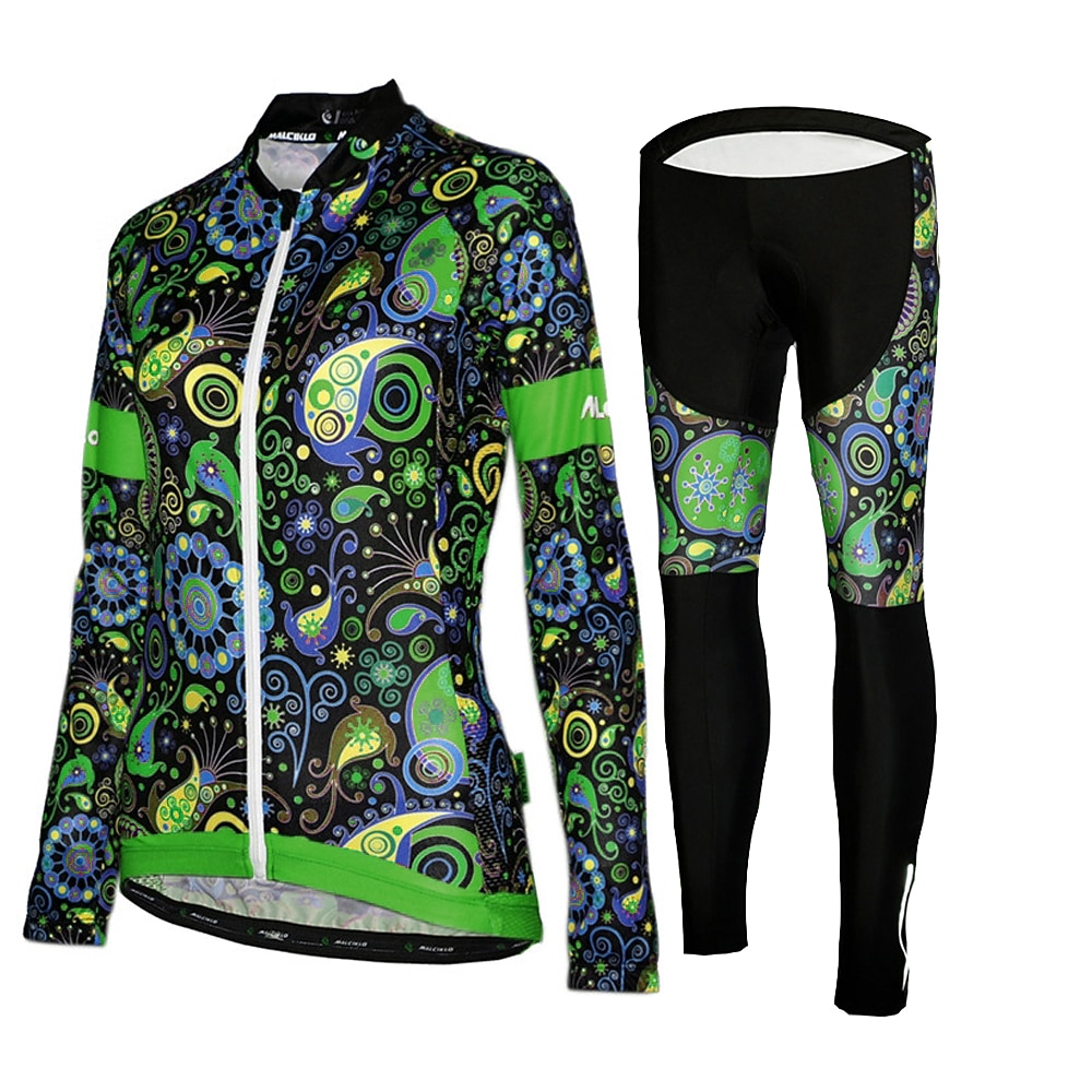 Mujer Manga Larga Maillot de Ciclismo con Mallas Invierno Malla Licra Poliéster Verde Negro Morado Flores Botánica Gracioso Bicicleta Camiseta / Maillot Medias / Mallas Largas Resistente a los rayos 2026 - $43.99 –P5