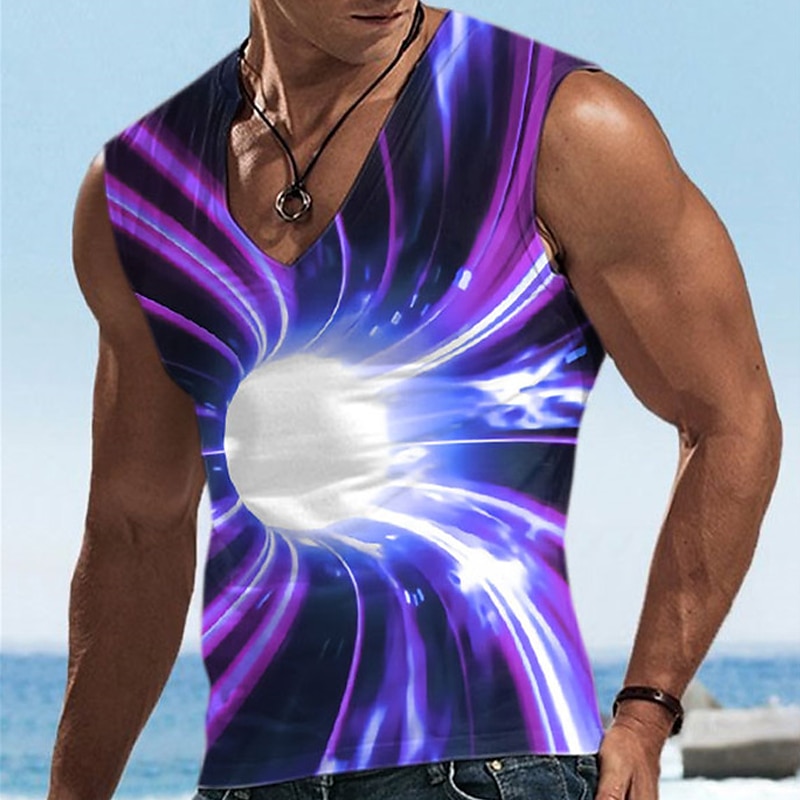 Homme Graphic 3D Print Top Sans Manches T-shirt 3D effet Col V Chemise Design Décontractées Confortable du quotidien Vacances Sortie Jaune Bleu Rouge Printemps été Vêtement Tenue S M L XL 2XL 3XL de 2025 ? $14.99 –P6