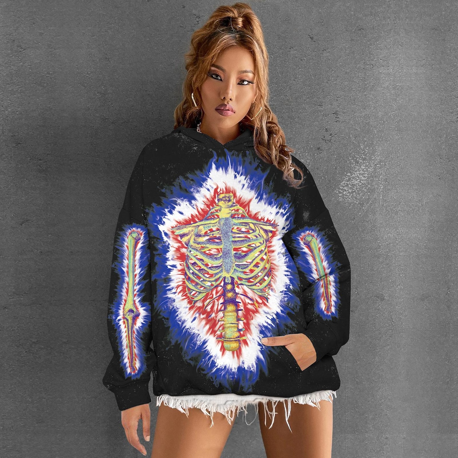 Punk Gothic Skeleton Skull Hoodie Skull Front Pocket Graphic For Couple's Men's Women's Adults' Masquerade 3D Print Casual Daily 2025 - $34.99 –P6