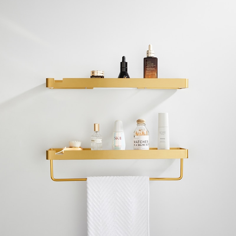 Bathroom Shelves Wall Mounted Golden Storage Organizer Rack Bathroom Kitchen Bathroom Hardware Pendant Bathroom Shelf Space Aluminum Acrylic Shower Rack Corner Shelf Square Bath Shower Shelf(Golden,Black) 2025 - $52.99 –P1
