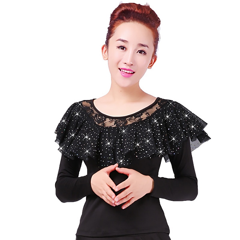 Latindans Ballroom-dans Topp Blonder Ren Farge Tvinning Dame Ytelse Trening Langermet Høy Polyester 2025 - $18.99 –P3