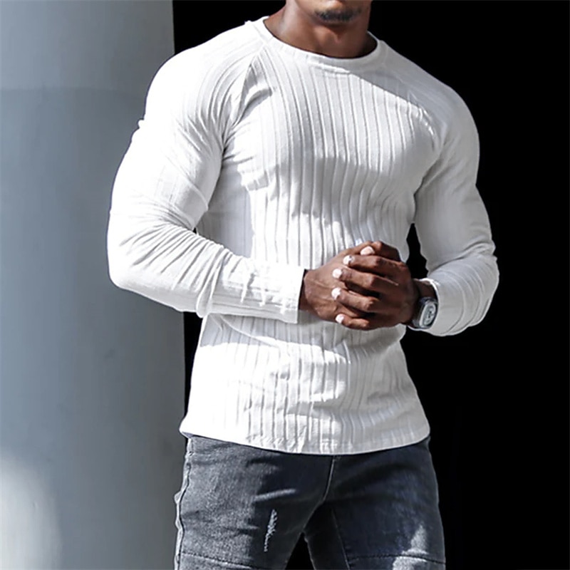 Herren T Shirt Langarmshirt Langarm Rundhalsausschnitt Frühling & Herbst Einfach Designer Lässig Bequem Straße Sport Ferien Schwarz Weiß Grau Top T-Shirt für Herren 2025 - $19.49 –P4