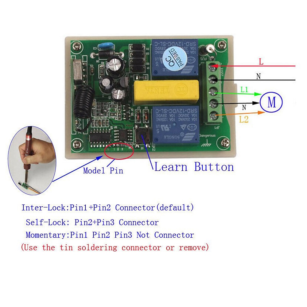 Motor Remote Control Switch Ac220V 2Ch Rf Wireless Remote Control Switch / Motor Up Stop Down /3 Button Remote /433Mhz Wireless Switch Transmitter with Receiver Learning Functional 2025 - $19.99 –P8