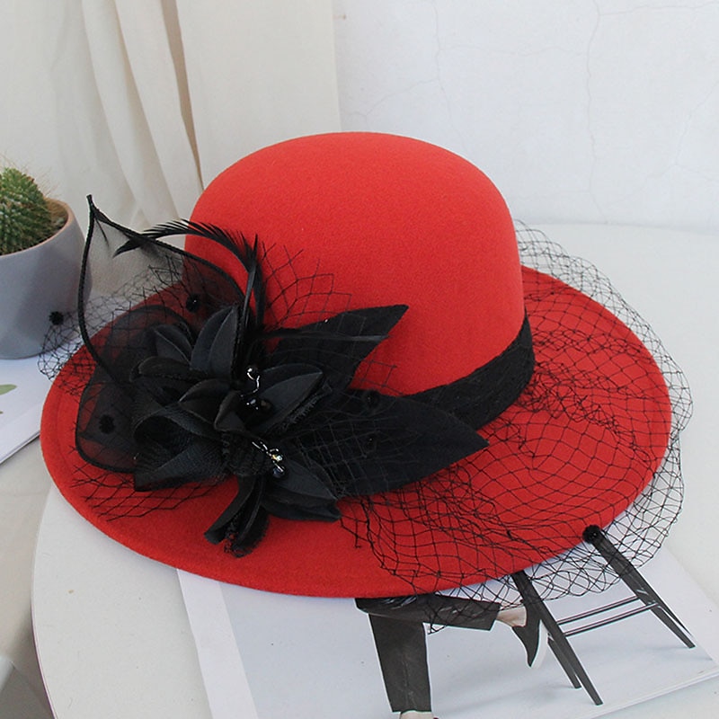 Czapki Sztuczne pióra Mieszanka Poli / Bawełny Melonik Kapelusz bucket Kapelusz Fedora Codzienny Święto Kentucky Derby koktajl Królewski Astcot Styl vintage Elegancja Z Pióro Haft nakładany Winieta 2025 - AU $36.69 –P7