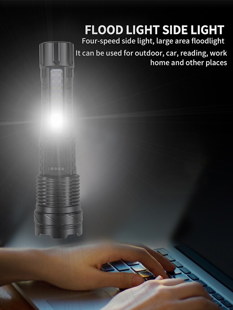 2025年 ハイパワー LED 充電式懐中電灯 30 ワットのランプビーズ付き ポータブルトーチ 7 照明モード ズーム可能な防水キャンプライト  コレクション – $26.99 –P7