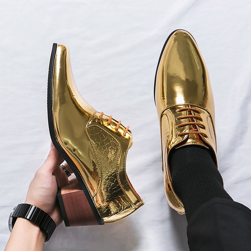 Herre Oxfords Derby-sko Pen sko Hevende Sko Lakksko Klassisk Fritid Daglig Kontor og karriere PU Snøring Gull Vår Høst 2025 - $54.99 –P10