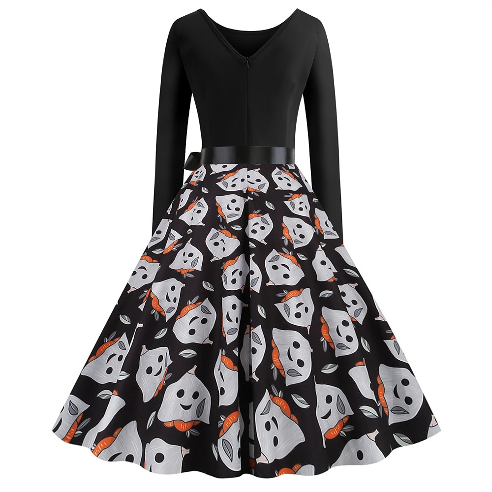 Jaren '50 Retro vintage Over de knie Jurken Swing Jurk Flare Jurk Lange Mouwen Halloween Wijd uitlopend Schommel Kostuum Dames Halloween Halloween Volwassenen Kleding 2026 - $27.99 –P10