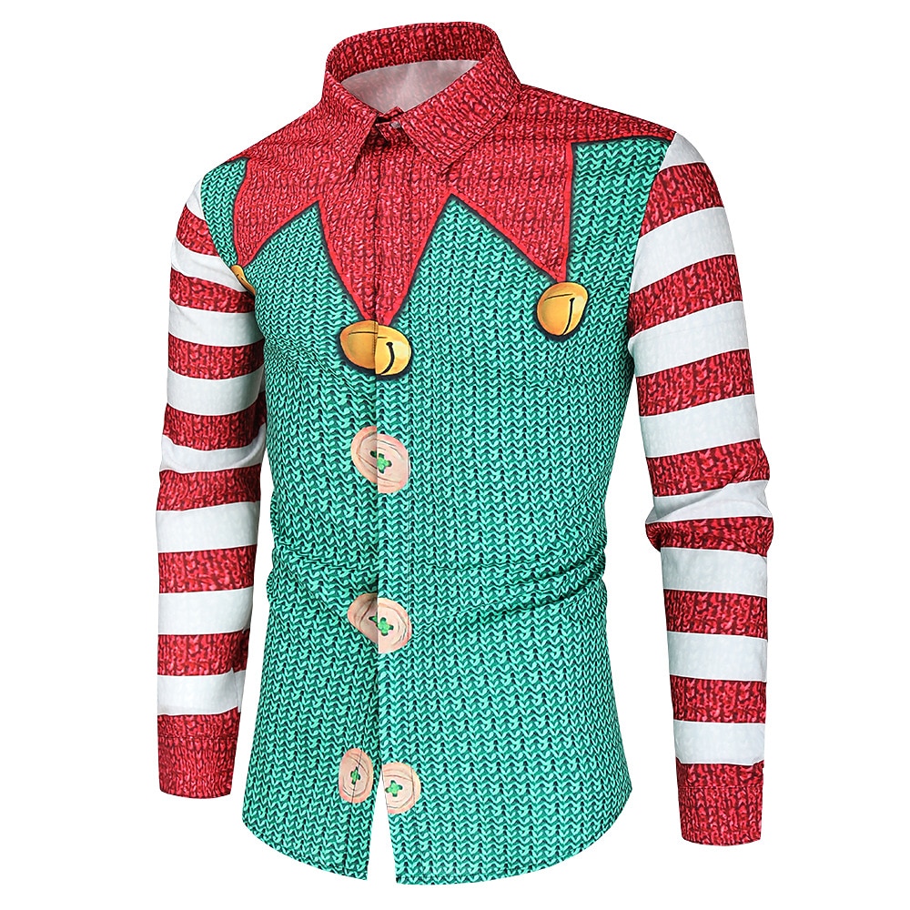 chemises imprimées père noël pour hommes chemises père noël imprimés graphiques rabattu blanc / noir vert vert clair noir / rouge rouge impression 3D rue manches longues boutonnée vêtements imprimés de 2025 ? $26.99 –P8