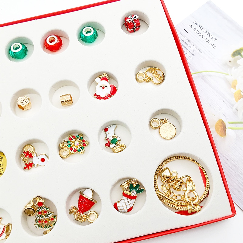 gullsett 24 nedtellingskalender advent overraskelse blindboks gjør det selv kreativt armbånd julegave adventskalender julegaver 2025 - $13.49 –P2