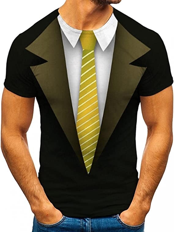 Men's Graphic Tee Tuxedo Shirts Short Sleeve T shirt 3D Print Round Neck Shirt Exaggerated Basic Daily Black White Yellow Clothing Apparel Normal S M L XL XXL 3XL 4XL 2025 - $17.99 –P11