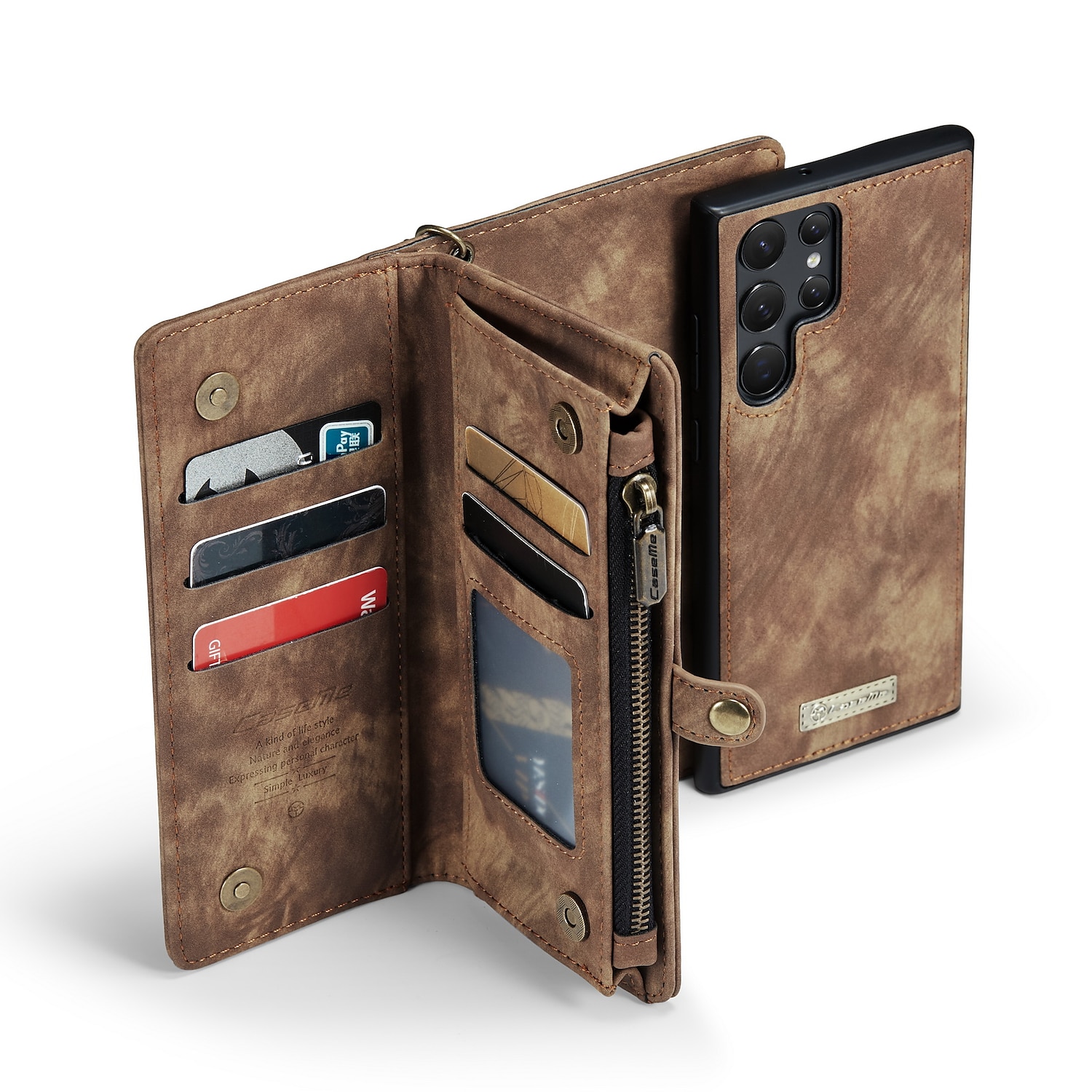 Чехол для телефона Samsung Galaxy Wallet Card S22 Ultra Plus S21 FE S20 A72 A52 A32 5G Note 20 10 Ultra Plus A51 с молнией и ремешком для телефона подставка однотонная PU-кожа 2025 - $38.99 –P11