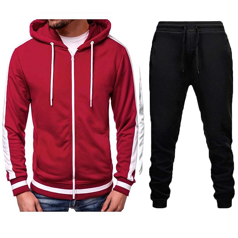 Men's Tracksuit Sweatsuit Zip Hoodie Sweatshirt Hoodie Jacket Jogging Suits Red & Black Black+Light Grey Dark Grey+Light Grey Red+Light Grey Red+Dark Grey Hooded Color Block Drawstring 2 Piece Sports 2026 - $28.99 –P8