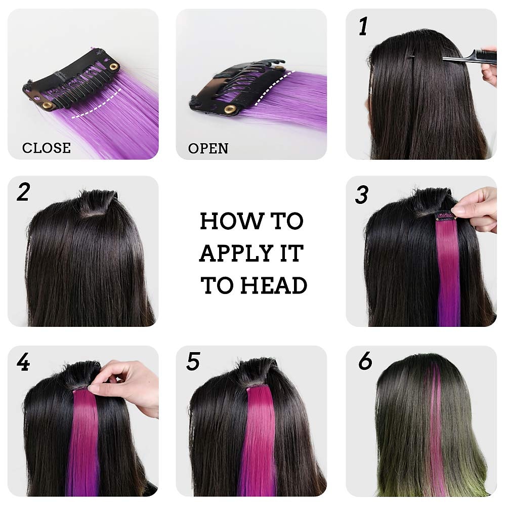32packs gekleurde hair extensions 20inch rechte kleur clip in op haarverlenging regenboog partij hoogtepunten synthetisch haarstukje voor meisjes 2025 - $26.99 –P6